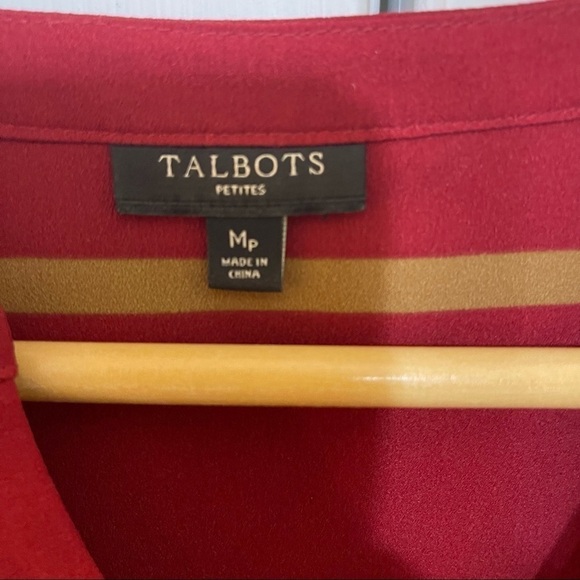 Talbots Long Sleeve Red Gold Stripe Shirt 3/4 Button Down Women's Size Medium P - Picture 4 of 5